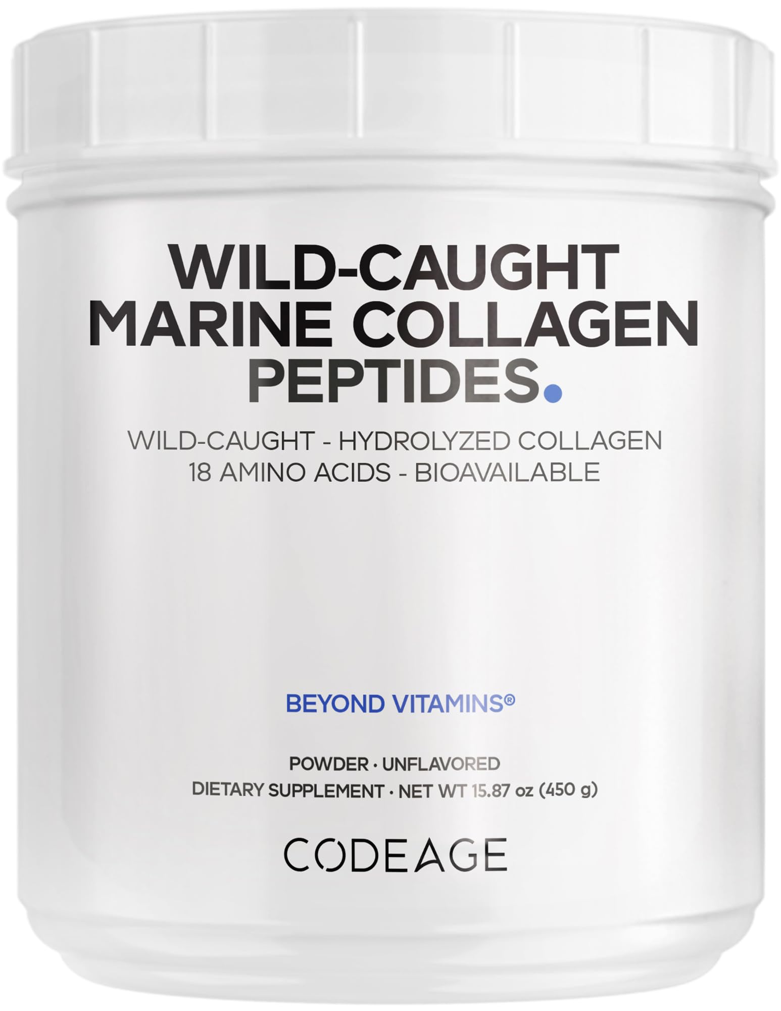 Codeage Marine Collagen Powder - Wild-Caught Hydrolyzed Fish Collagen Peptides - Type 1 & 3 Collagen Protein Supplement - Amino Acids for Skin, Hair, Nails - Paleo Friendly, Non-GMO, 15.87 Ounces CodeageAu supplements