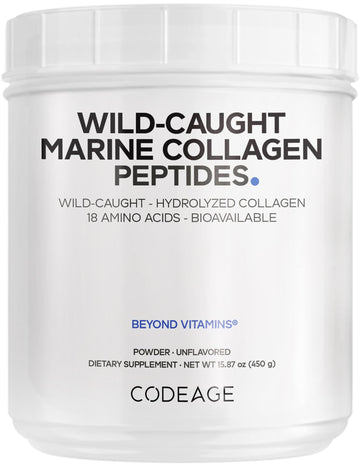 Codeage Marine Collagen Powder - Wild-Caught Hydrolyzed Fish Collagen Peptides - Type 1 & 3 Collagen Protein Supplement - Amino Acids for Skin, Hair, Nails - Paleo Friendly, Non-GMO, 15.87 Ounces CodeageAu supplements