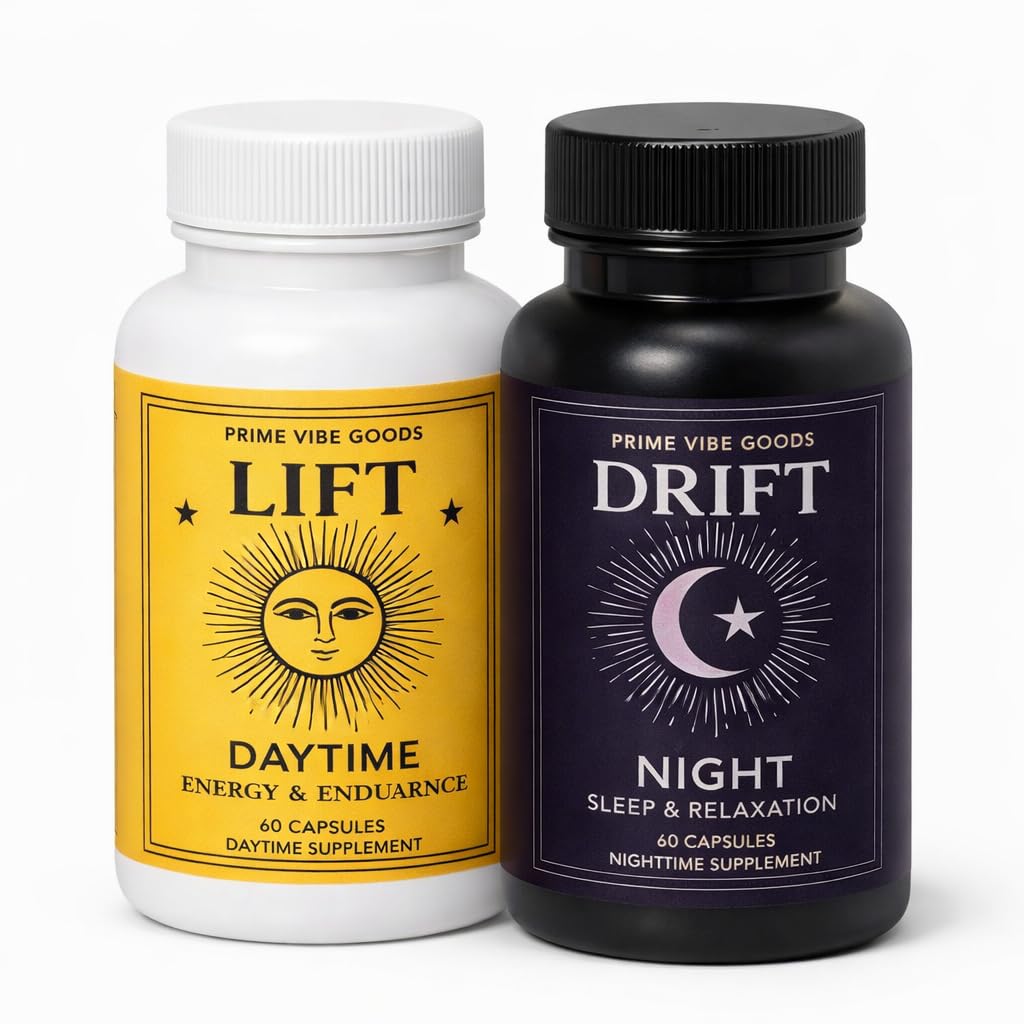 Prime Vibe Goods Lift & Drift – Energy & Stress Support Supplement – Adaptogens for Focus, Relaxation & Sleep – Ashwagandha, Magnesium, Rhodiola, GABA, Maca – Vegan (2-Pack, 120 Capsules) Prime Vibe GoodsAu supplements