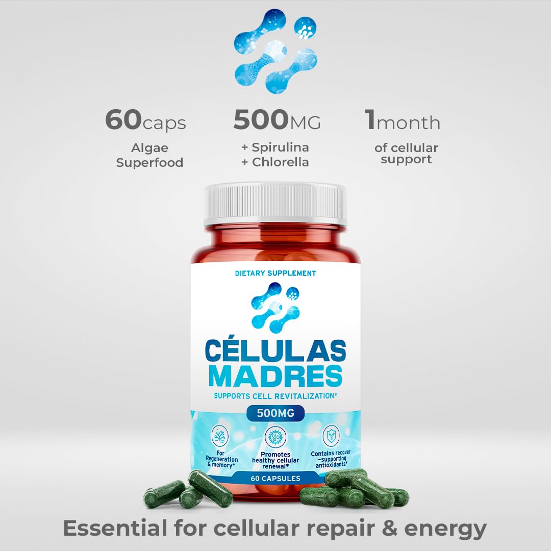 Stem Cell Supplements 500mg (60 Cap) Natural Anti-Aging & Longevity Support with Spirulina & Chlorella, Boost Cellular Renewal, Restore Youthful Energy, Reduce Joint Soreness – Celulas Madre AURA VITAMINSAu supplements