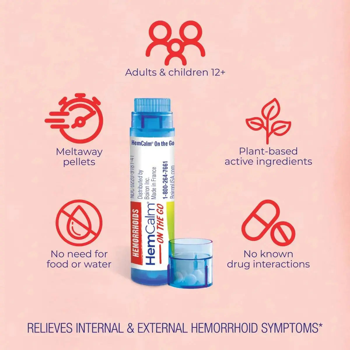 Boiron HemCalm On The Go Travel Essential for Hemorrhoid Relief of Pain, Itching, Swelling or Discomfort - 2 Count (160 Pellets) BoironAu supplements