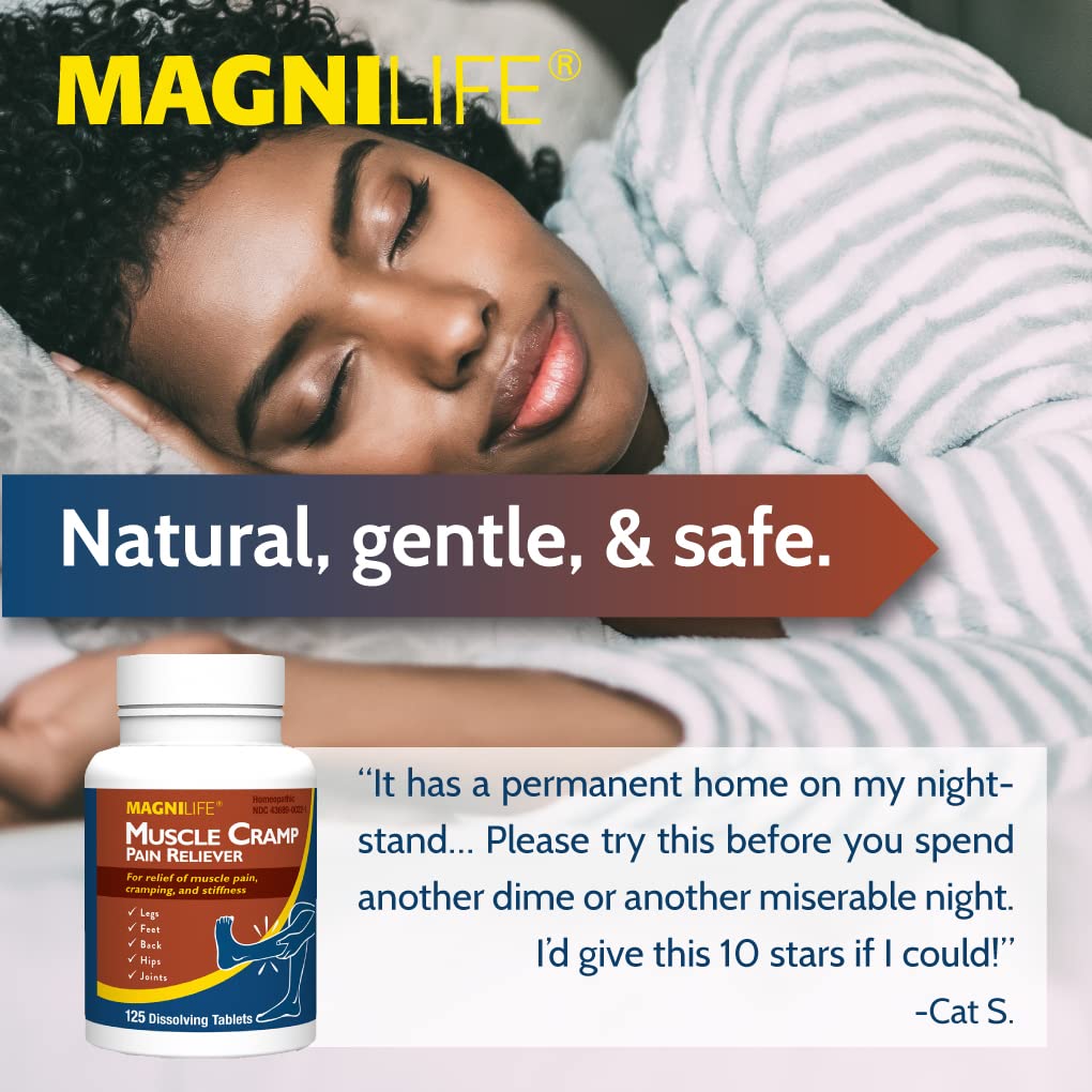 MagniLife Muscle Cramp Pain Relief Quick-Dissolve Tablets, 125 Count, Quinine-Free Homeopathic Medicine for Leg, Foot, Hip, Joint & Back Pain Relief, Helps Ease Muscle Ache, Cramping & Stiffness MagniLifeAu supplements