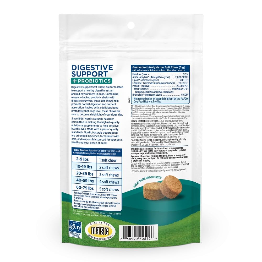 Nordic Naturals Pet Digestive Support with Probiotics, Pork Bone Broth Flavor - 30 Soft Chews - Nutritional Supplement for a Healthy Digestive System and GI Support - 30 Non-GMO Chews Nordic NaturalsAu supplements