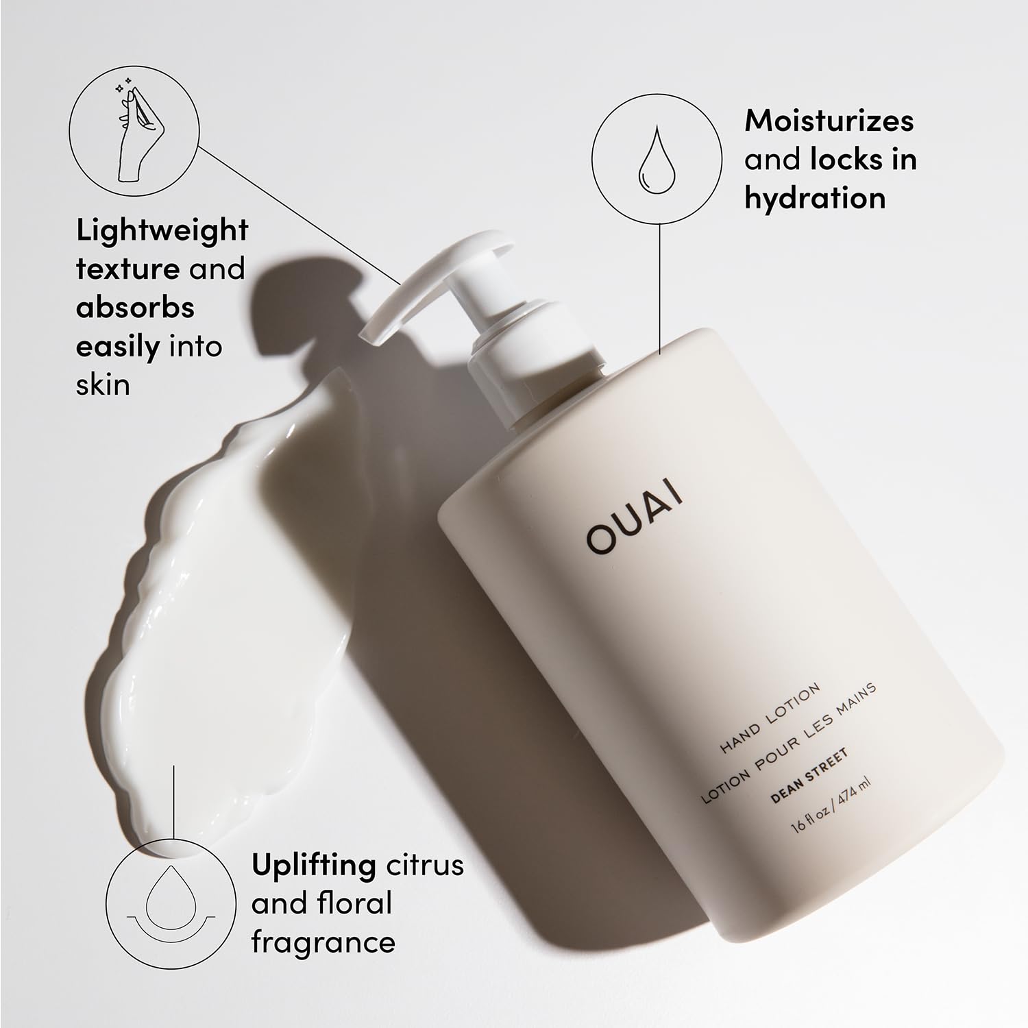 OUAI Hand Lotion - Daily, Lightweight, Hydrating Lotion for Dry Skin - Made with Avocado, Rosehip and Jojoba Oil to Lock in Moisture - Never Greasy (16 Fl Oz) OUAIAu supplements
