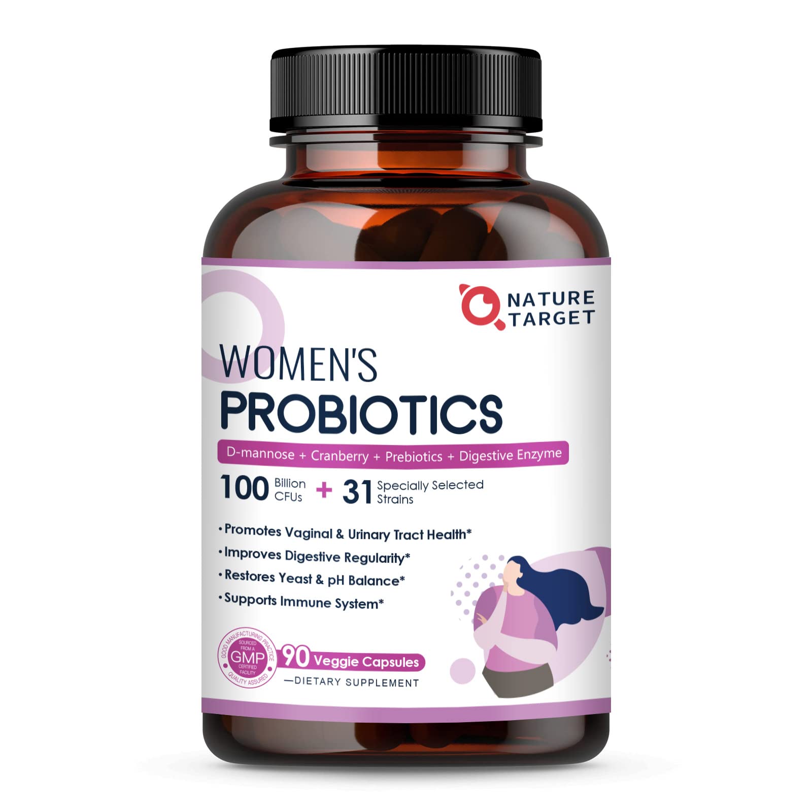 Probiotics for Women Digestive Health, 100 Billion CFUs Probiotic with Digestive Enzymes NATURE TARGETAu supplements