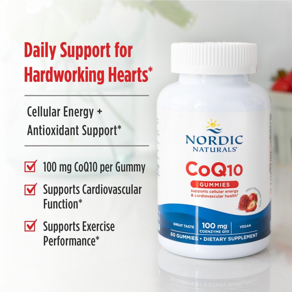 Nordic Naturals CoQ10 Gummies, Strawberry - 60 Gummies - 100 mg Coenzyme Q10 (CoQ10) - Great Taste - Heart Health, Cellular Energy Production, Antioxidant Support - Non-GMO, Vegan - 60 Servings Nordic NaturalsAu supplements