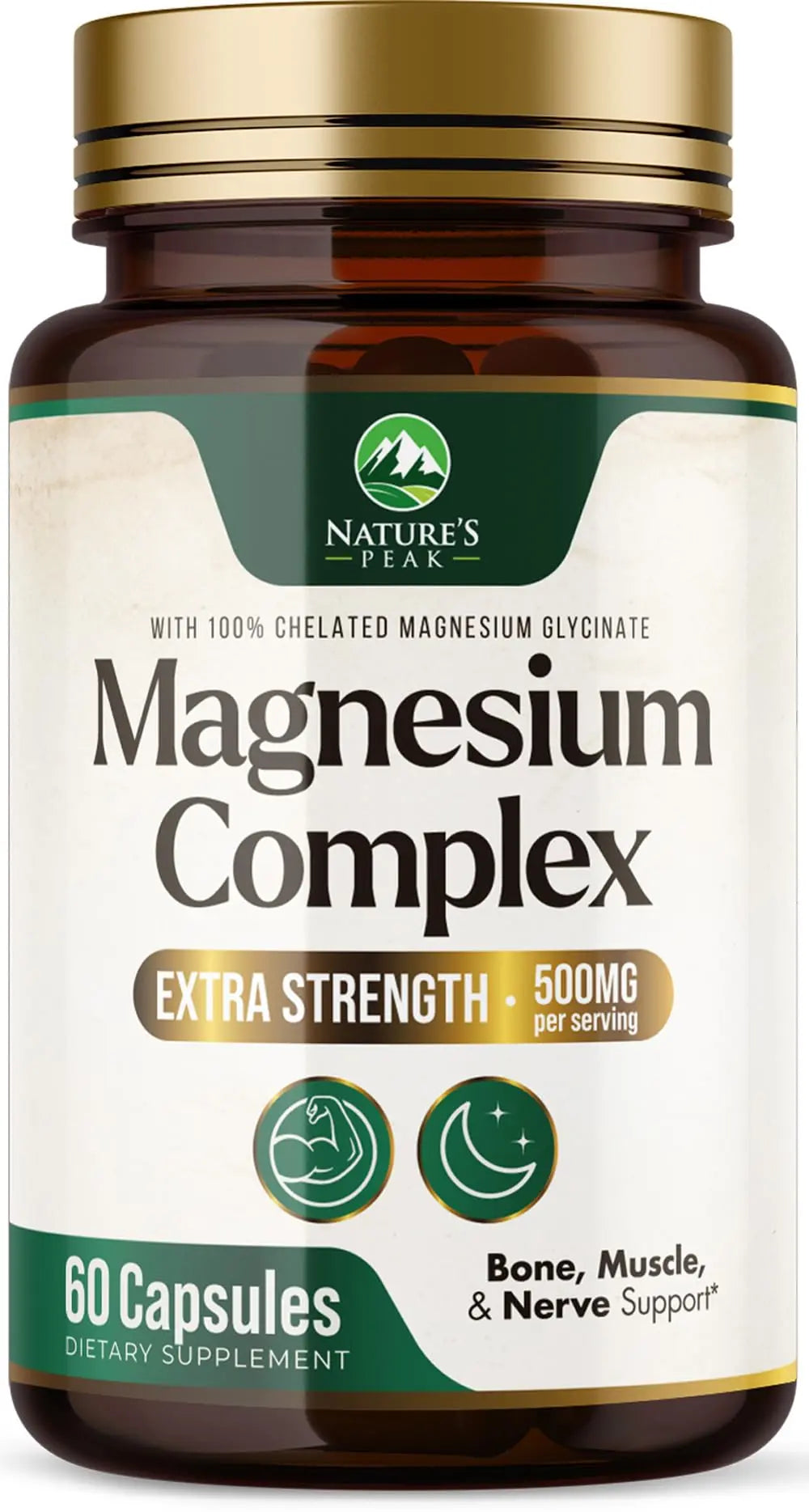 Magnesium Complex Supplement - Magnesium 500mg Per Serving - High Absorption Blend of Glycinate, Citrate, Malate, Oxide - Supports Sleep, Muscle, Bone, Heart Health - Bottled in USA - 60 Capsules Nature's PeakAu supplements