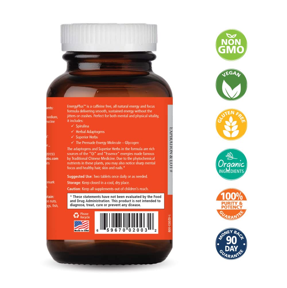 Energy Plus by Pure Essence - Caffeine Free, All Natural Herbal Energy and Focus Supplement - Smooth, No Jitters No Crash - 60 Tablets PURE ESSENCE LABSAu supplements
