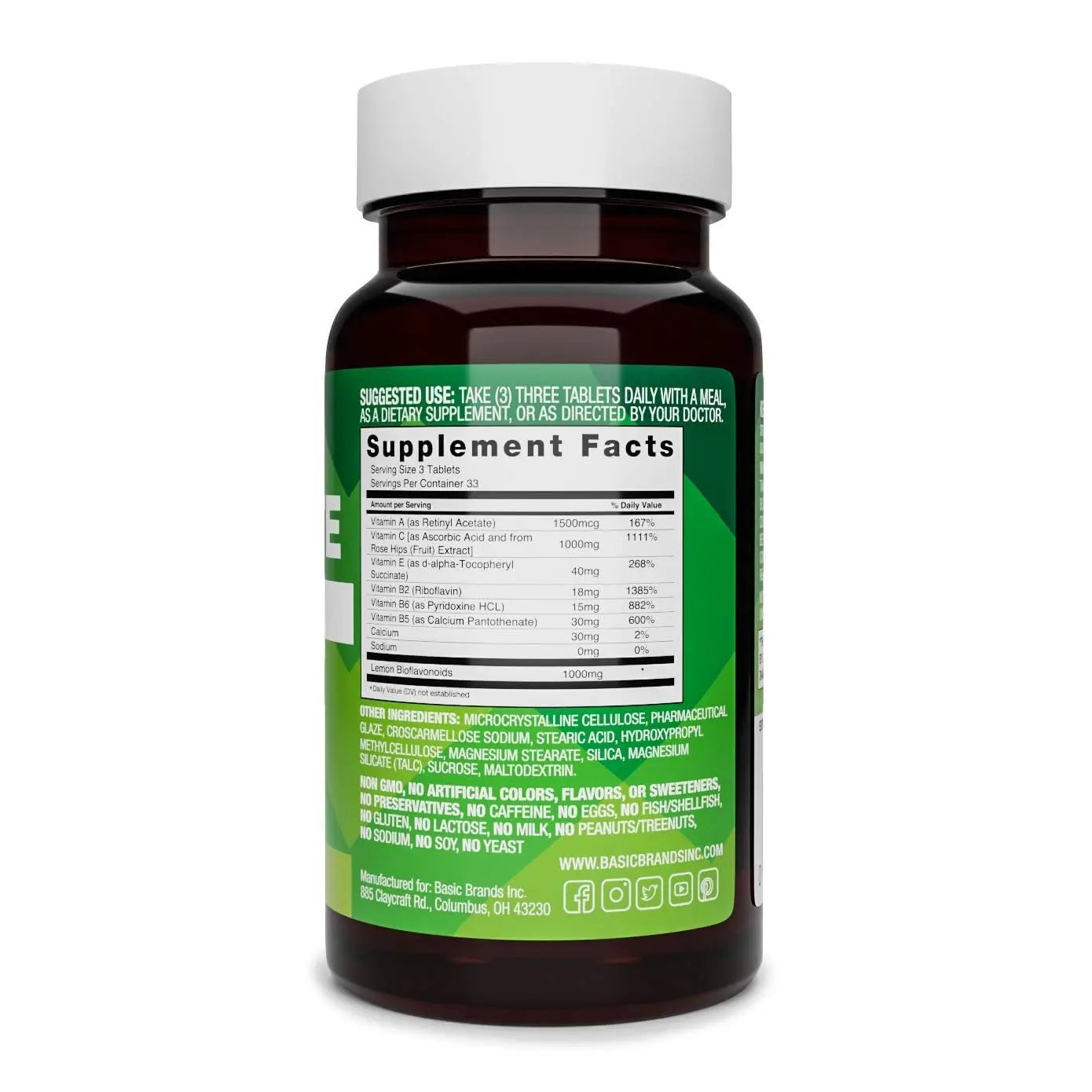 Basic Brands Aller Vite Nasal Support Tablets for Seasonal Allergy Relief, High Bioflavonoid Complex with Vitamins and Calcium, Gluten Free Daily Supplement, 100 Tablets Basic Brandsnz supplements