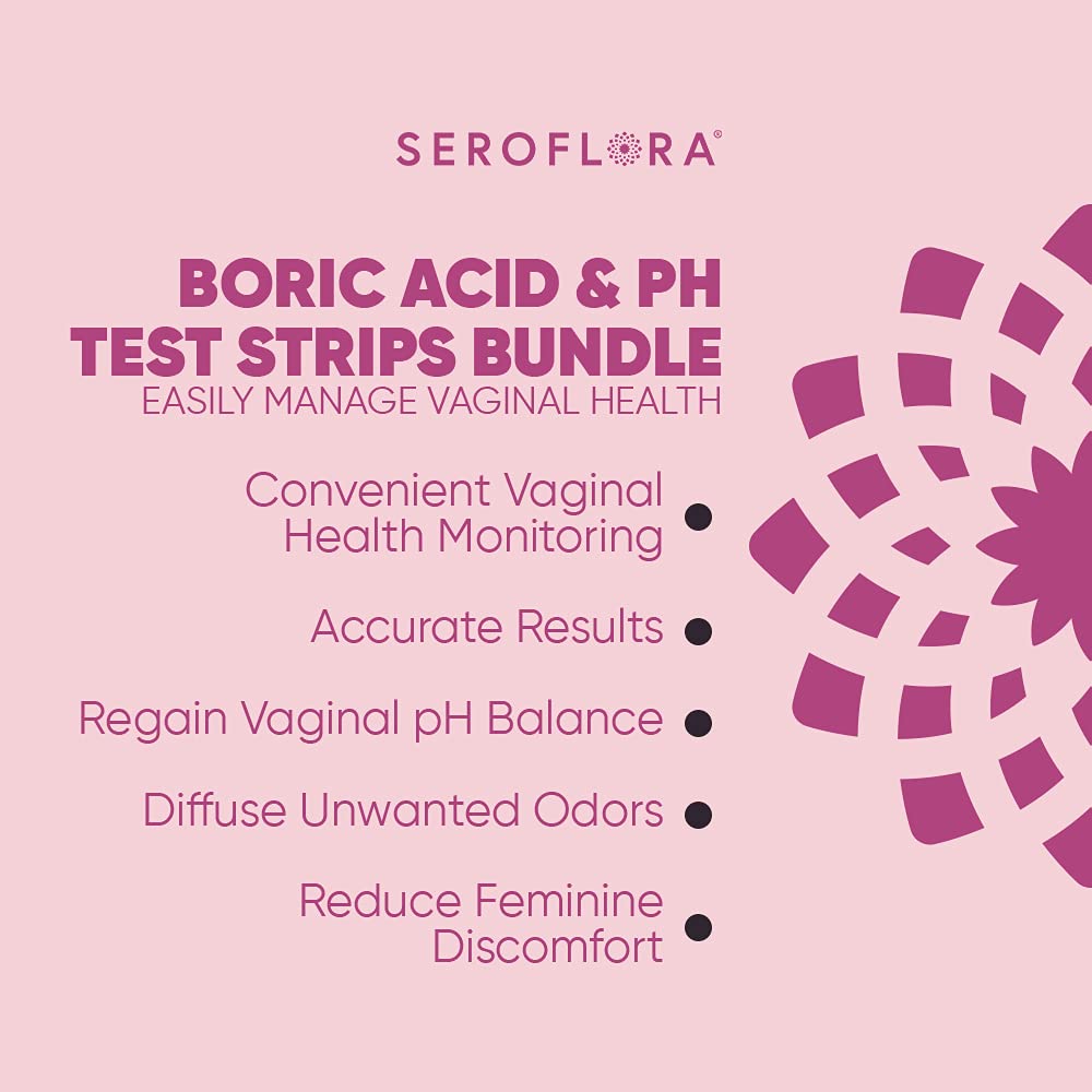 Seroflora Boric Acid Vaginal Suppositories 600mg (28ct) & 40 pH Test Strips for Women SerofloraAu supplements