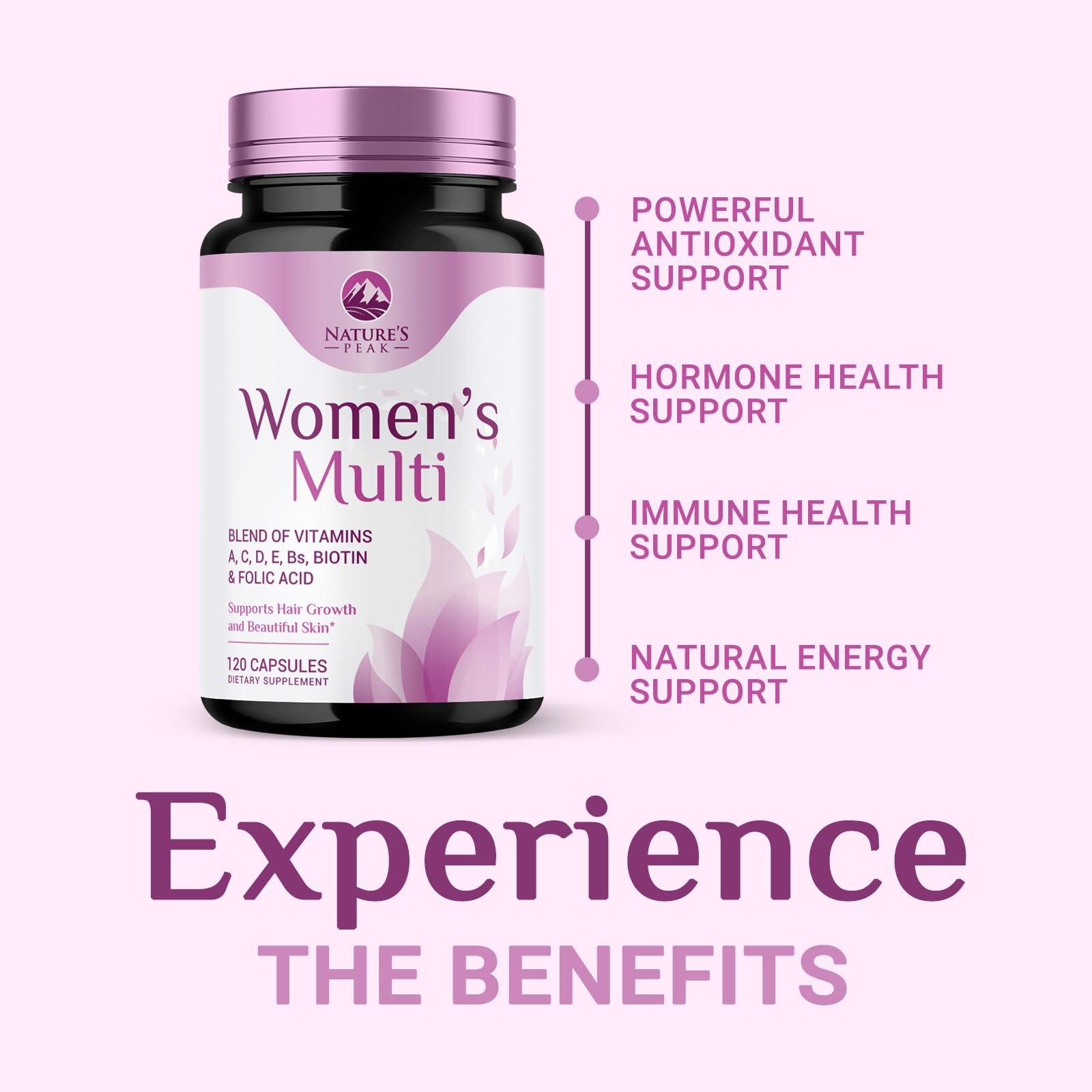 Multivitamin for Women - Complete Daily Womens Multivitamins with Calcium, Folate, Vitamin A, C, D, E & B Vitamins, Zinc and Iron - Multi Vitamins for Bone, Energy & Immune Support - 120 Capsules Nature's PeakAu supplements