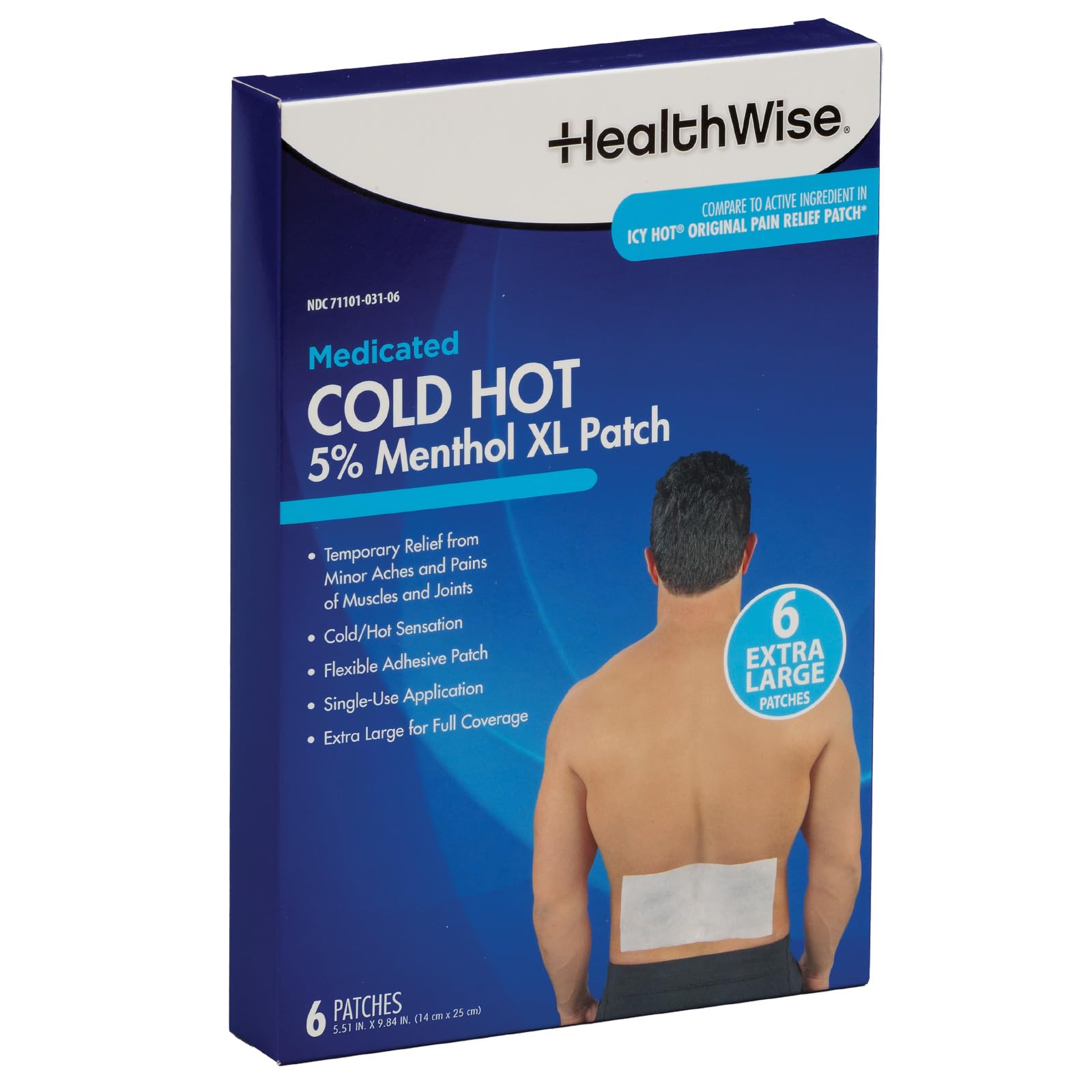 HealthWise Cold Hot Medicated Menthol XL Patch | 5% Menthol | Back and Large Areas | 5.51” x 9.84” | 6-Count | Paraben-Free | Soothes Minor Aches and Pains | Super-Size Relief HealthWiseAu supplements