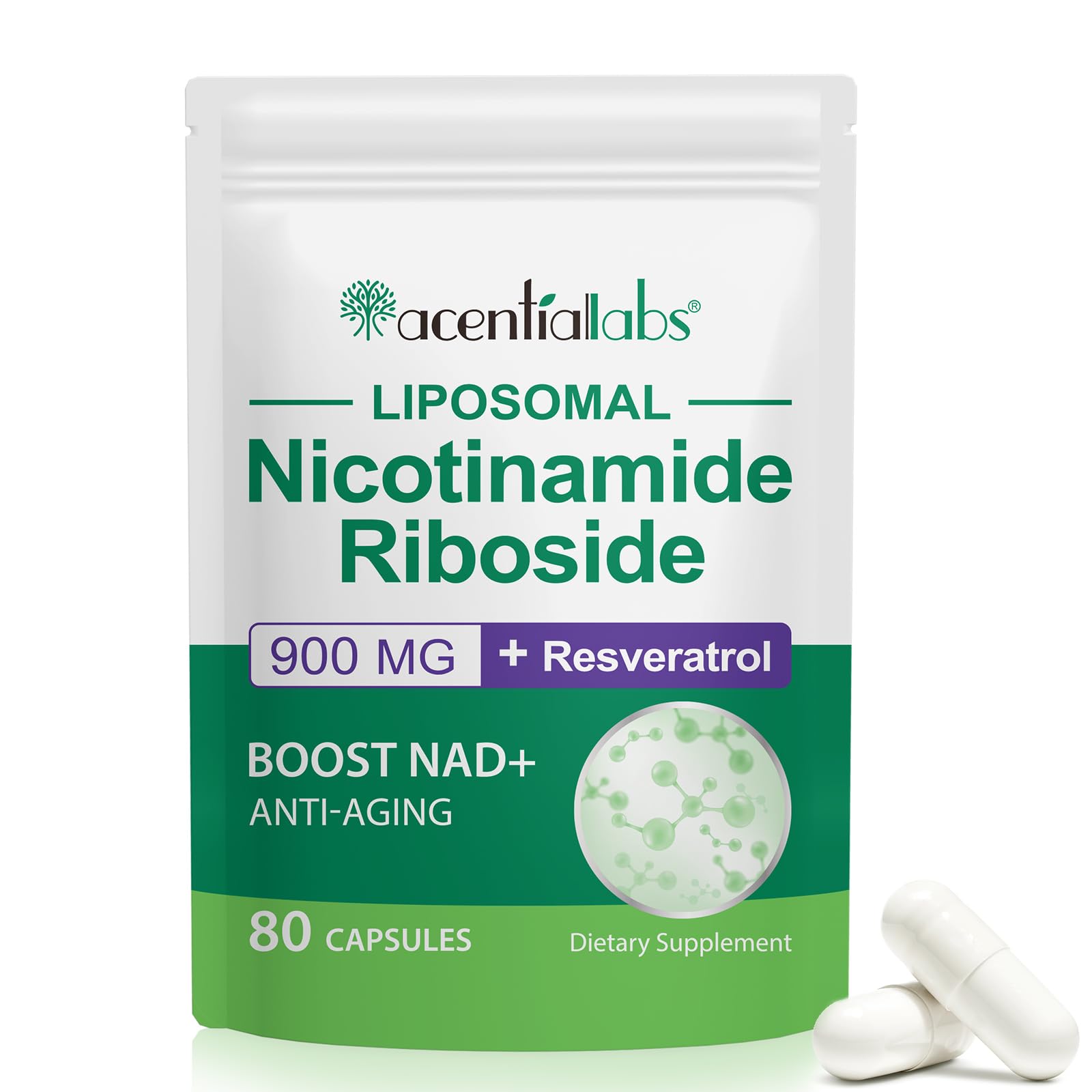 XINSZLIN NAD Supplement, NAD+ Nicotinamide Riboside Resveratrol 900mg, Dietary Supplement for Healthy Cellular Function, NAD+ Fuels Cellular Defense and Cctivates Anti-Aging Genes 80 Capsules XINSZLINAu supplements