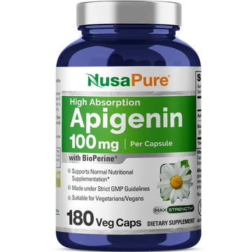 NusaPure Apigenin 100 mg per Capsule 180 Vcaps - Bioperine (Non-GMO, Gluten Free) NusaPureAu supplements
