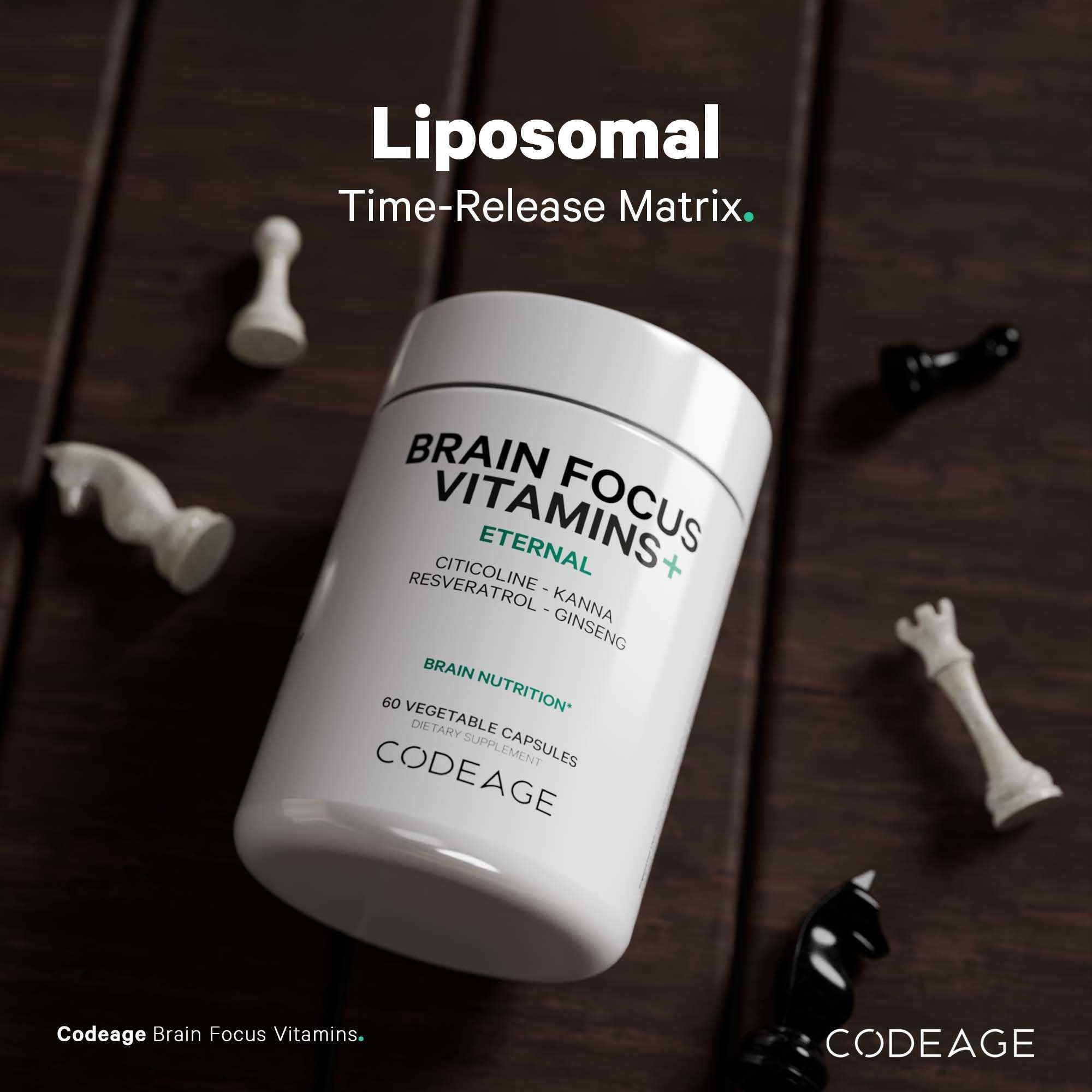 Codeage Brain Focus Vitamins+ Nootropic Supplement with Citicoline as Cognizin, Panax Ginseng, Resveratrol, Gotu Kola, Vitamin B12 Methylcobalamin - Liposomal Delivery - Non-GMO - 60 Capsules CodeageAu supplements