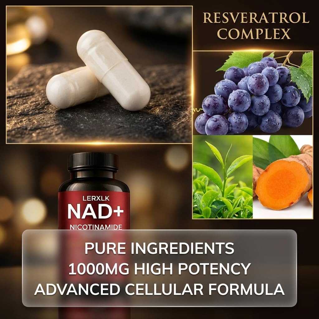 LERXLK NAD+ Supplement 1000mg – Liposomal Nicotinamide Riboside with Resveratrol, Advanced Cellular Energy & Healthy Aging Support, 60 Vegetarian Capsules LERXLKAu supplements
