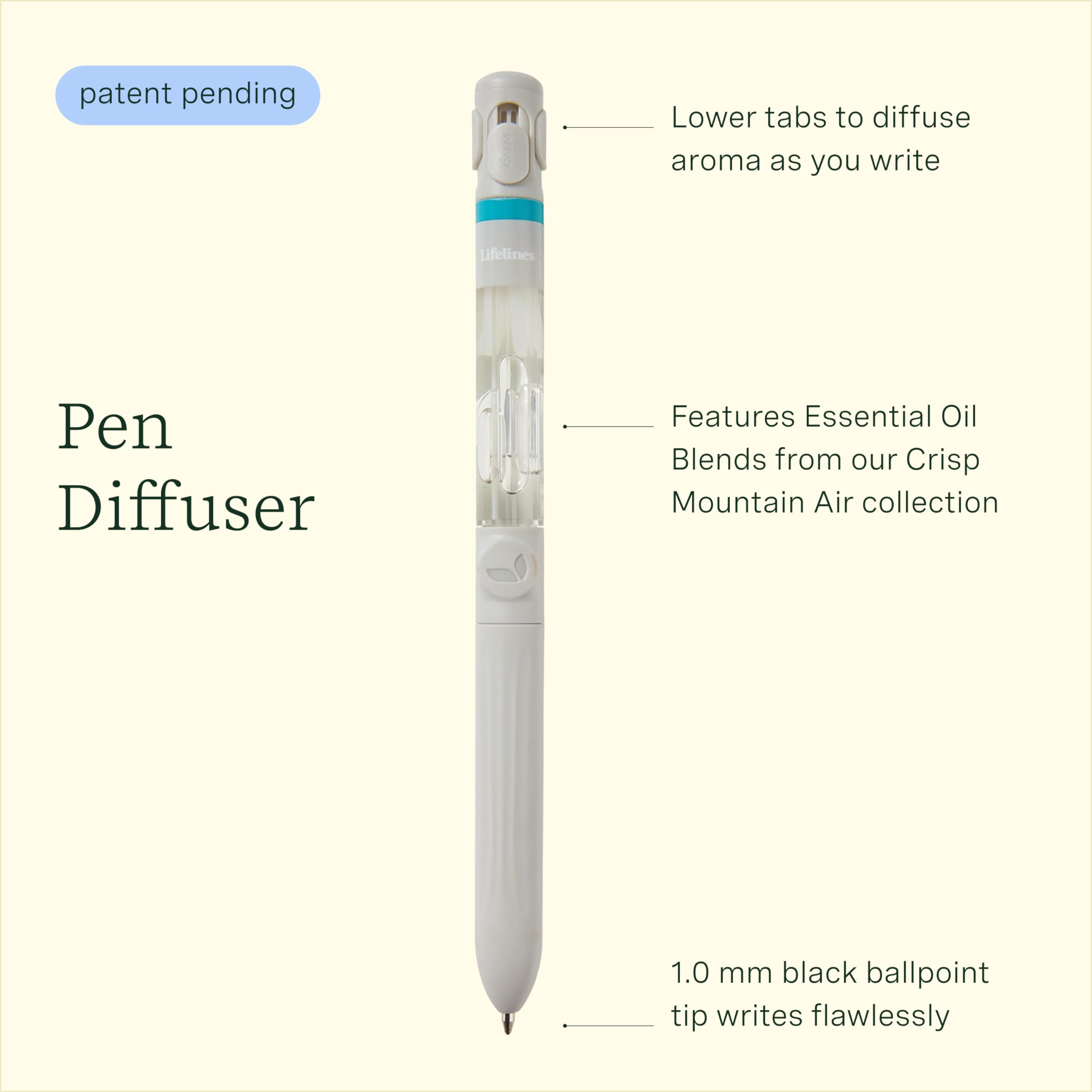 Pen Diffuser in Crisp Mountain Air Essential Oil Blends - Elegant 1.0mm Ballpoint Tip - Black Pen LifelinesAu supplements