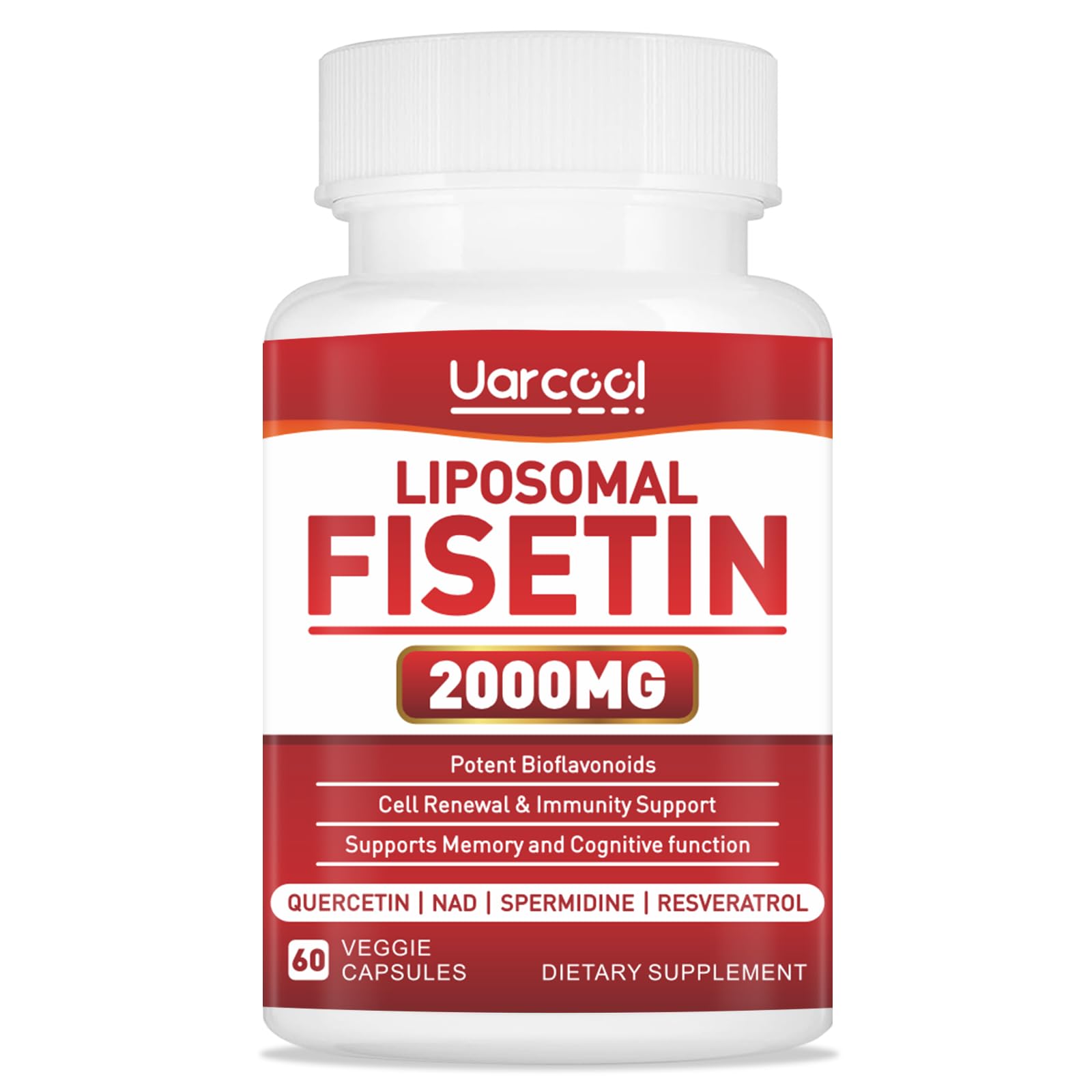 Uarcool Fisetin Supplement 2000mg for Healthy Aging and Longevity, Skin Health, Brain - Soy Free, Vegetarian - 60 Softgels UarcoolAu supplements