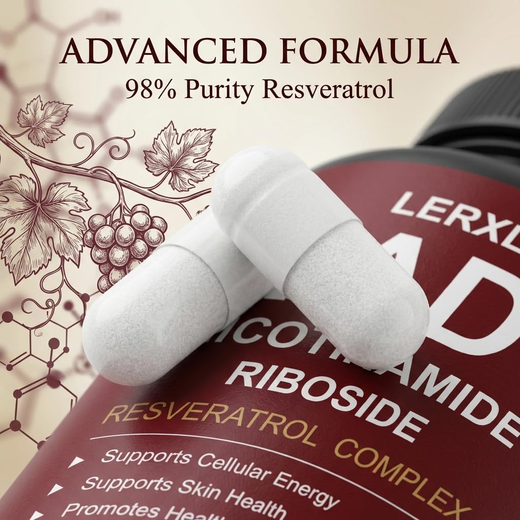 LERXLK NAD+ Supplement 1000mg – Liposomal Nicotinamide Riboside with Resveratrol, Advanced Cellular Energy & Healthy Aging Support, 60 Vegetarian Capsules LERXLKAu supplements