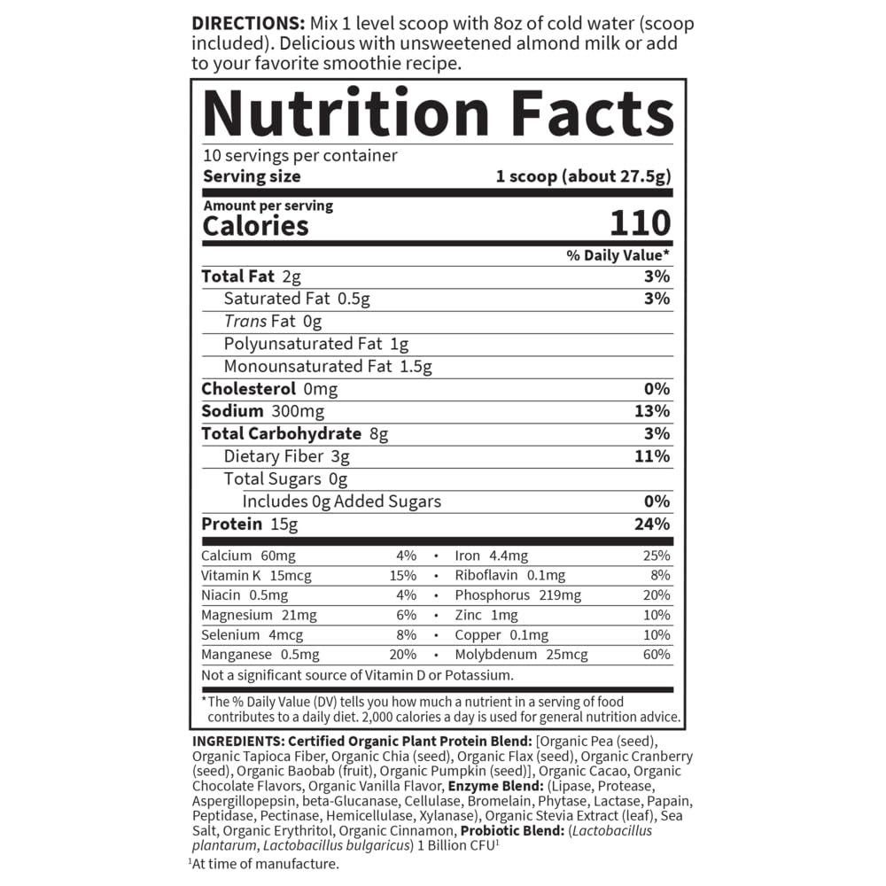 Garden of Life Organic Plant Protein Smooth Chocolate Powder, 10 Servings - Vegan, Grain Garden of LifeUS supplements