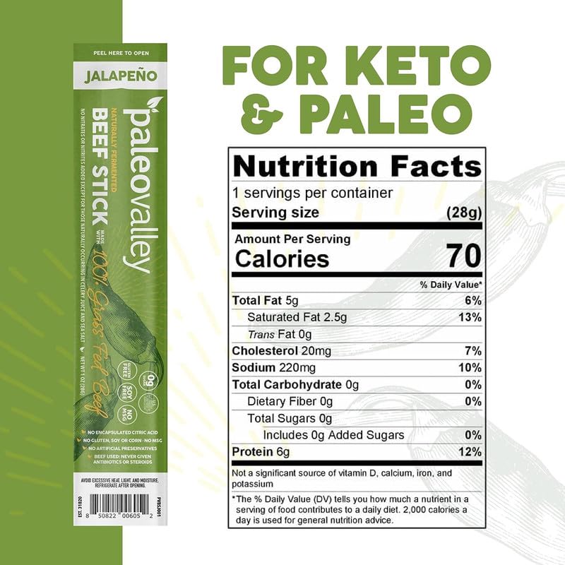 Paleovalley 100% Grass Fed Jalapeno Beef Sticks - Delicious Gluten Free Beef Snack - High Protein Keto Friendly PaleovalleyUS supplements