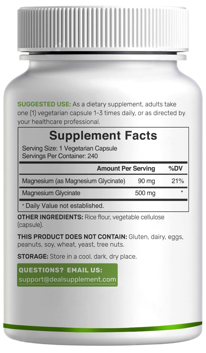 Deal Supplement Magnesium Glycinate 500mg, 240 Veggie Capsules | 100% Chelated for Easy Absorption | Essential Mineral Supplement | Non-GMO, Gluten-Free DEAL SUPPLEMENTAu supplements