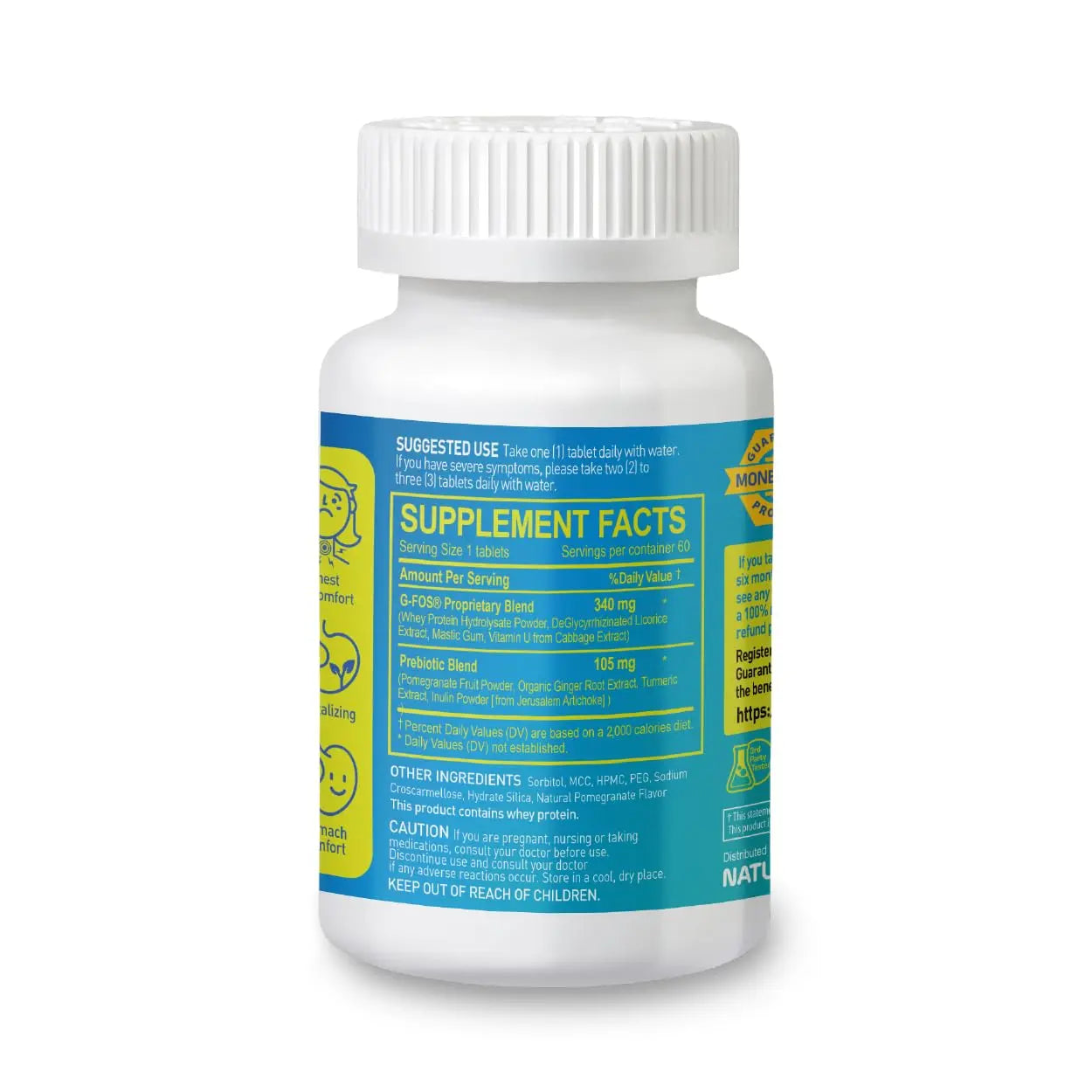 Gastro Support – Digestive Health Supplement with G-FOS Blend, Organic Ginger Root, Licorice Extract, Mastic Gum & Pomegranate – Supports Digestive Comfort & Gut Balance – 60 Tablets, 60 Day Supply NATURIONnz supplements