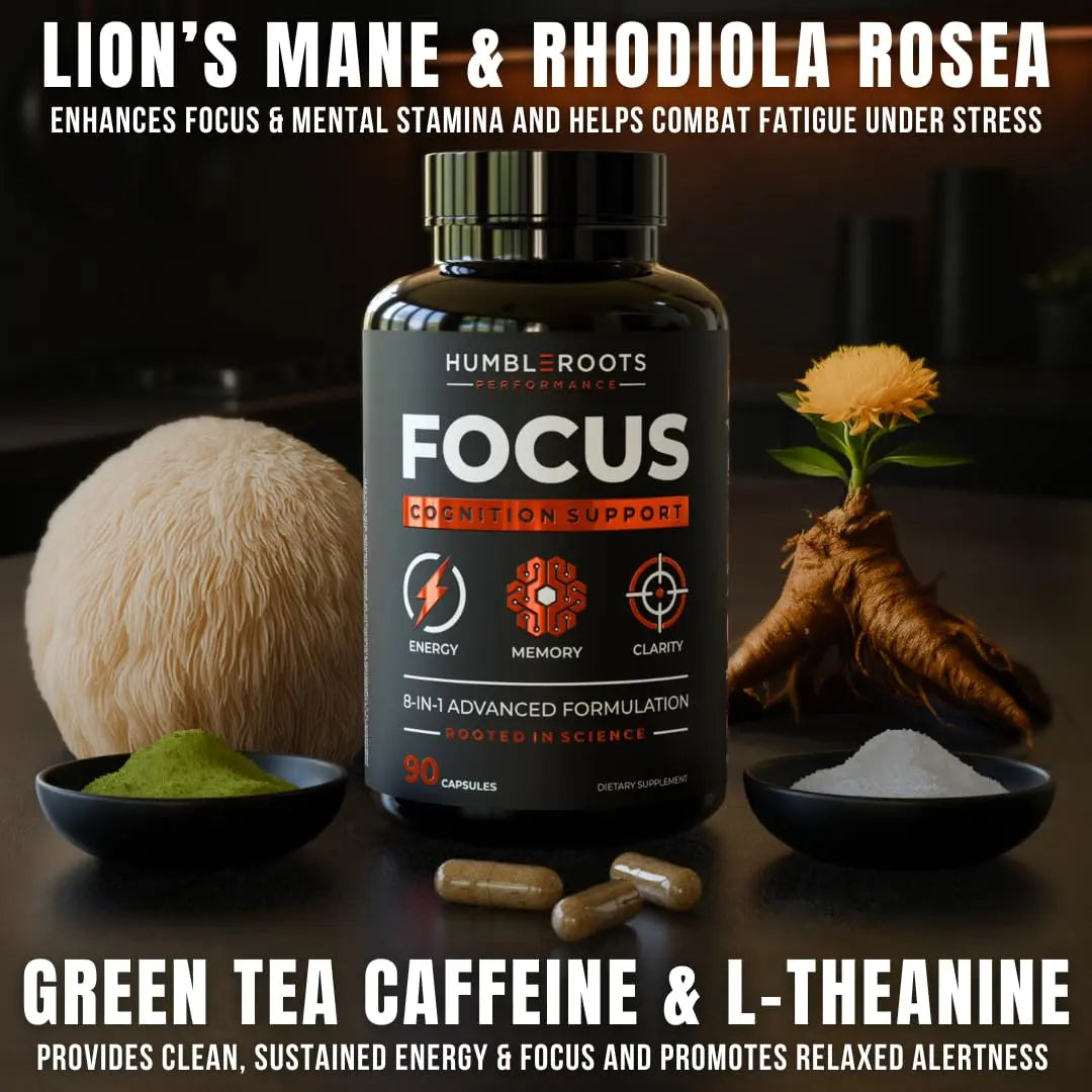 FOCUS + THINK Nootropic Brain Supplement Bundle - Energy, Memory & Focus Support - Caffeine + Caffeine-Free Cognitive Stack with Lion's Mane, Bacopa, Citicoline & L-Theanine - 2 Bottles (90 + 90 Capsu HUMBLEROOTS PERFORMANCEnz supplements