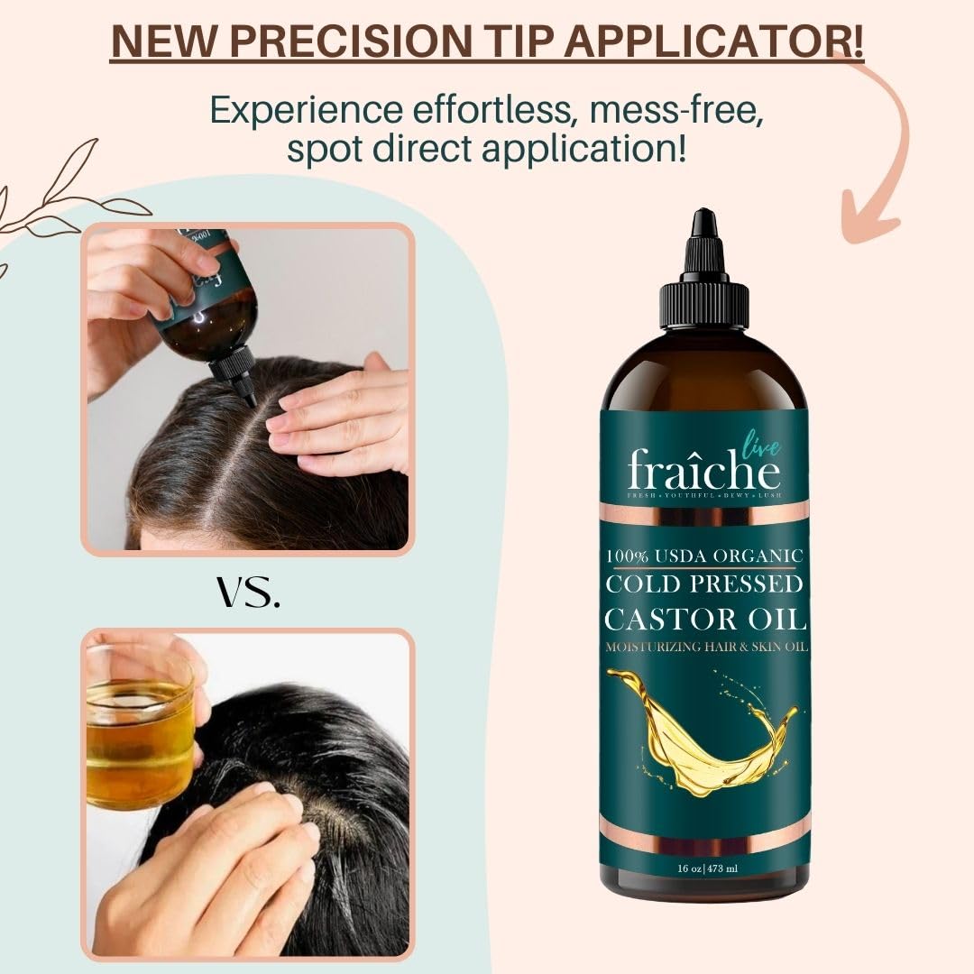 Live Fraiche USDA Organic Cold Pressed Castor Oil (16oz), 100% Pure, Hexane-Free Castor Oil Live FraicheAu supplements