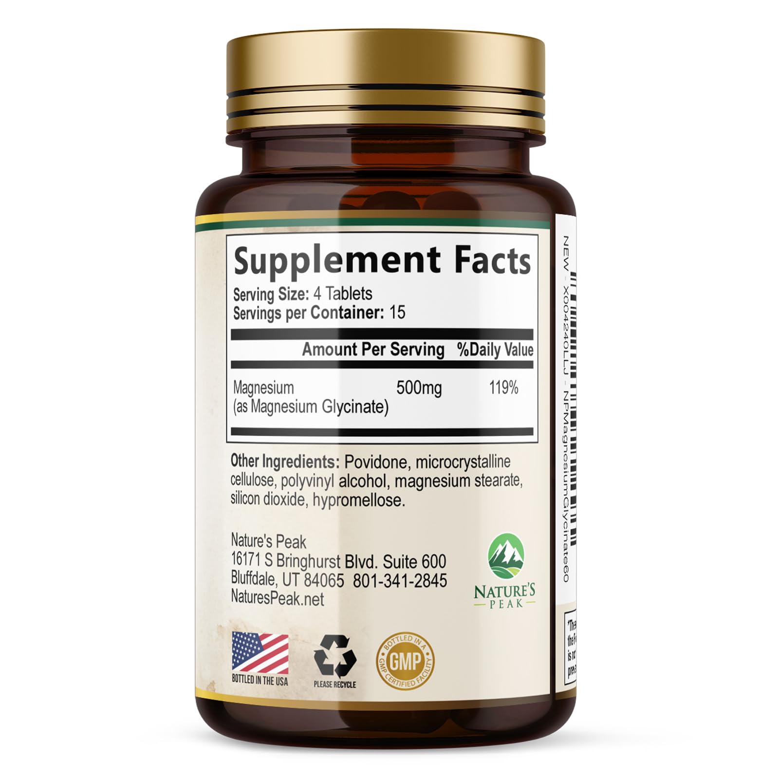 Magnesium Glycinate 500mg Per Serving - High Absorption Chelated Magnesium Supplement for Muscle, Bone and Heart Health Support - Easy Digestion & Gentle on Your Stomach - USA Bottled - 60 Tablets Nature's PeakAu supplements
