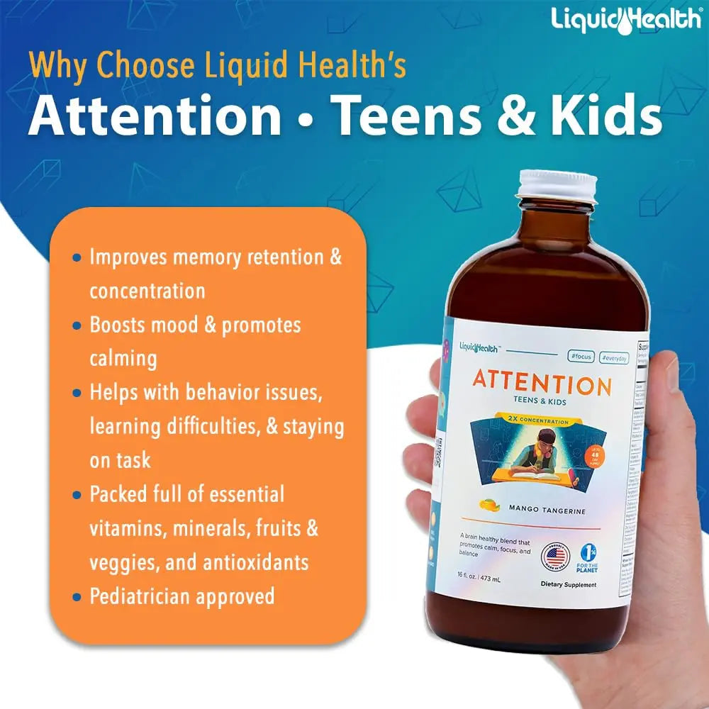 LIQUIDHEALTH Attention, Liquid Multivitamin for Kids & Teens - Improves Memory Retention, Concentration, Focus, Mood, Relaxation & Calming LIQUIDHEALTHAu supplements