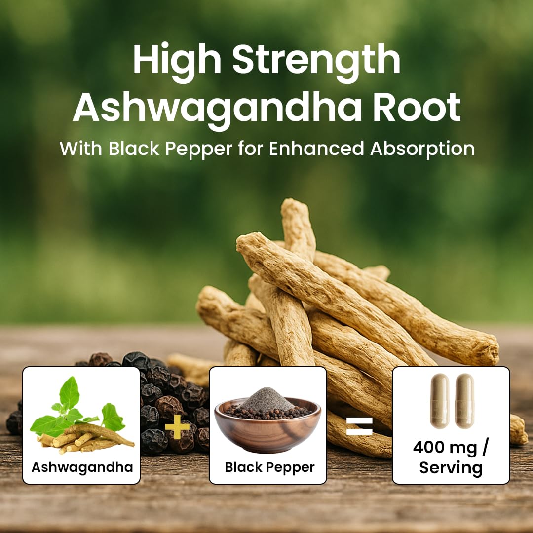 NooMost Organic Ashwagandha 400mg Capsules w/Black Pepper Extract as Vegan Ashwagandha Supplements for Anti Stress Relief, Natural Mood Support, Energy & Focus-60 Capsules NooMostAu supplements