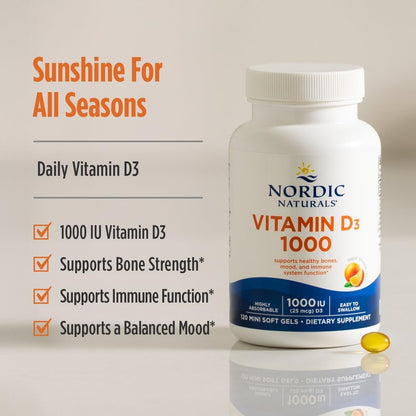 Nordic Naturals Vitamin D3 1000, Orange - 120 Mini Soft Gels - 1000 IU Vitamin D3 - Supports Healthy Bones Nordic NaturalsUS supplements