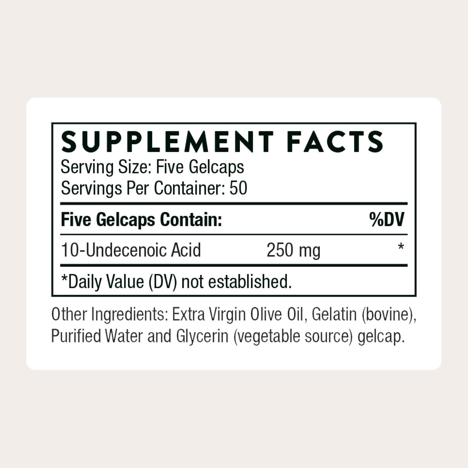 THORNE - Undecylenic Acid (Formerly Formula SF722) - 250 mg of Undecylenic Acid - for a Healthy Balance of Gut & Vaginal Flora* - Gluten Free - 250 Gelcaps - 50 Servings THORNEAu supplements