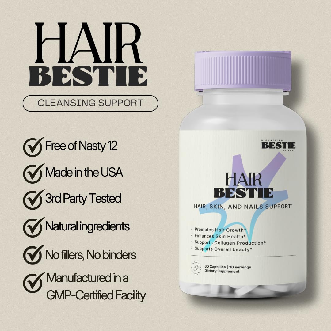 Biohacking Bestie Hair Bestie for Women & Men - Hair Growth Supplement with Biotin, Collagen, Vitamin B5, & Keratin, Support for Skin Health & Nails - 60 Capsules Biohacking BestieAu supplements