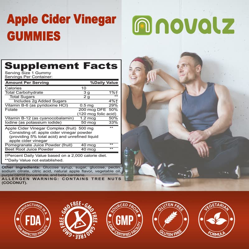 NOVALZ Apple Cider Vinegar Gummies for Weight Control, Detox, & Cleanse, 500mcg ACV NOVALZUS supplements