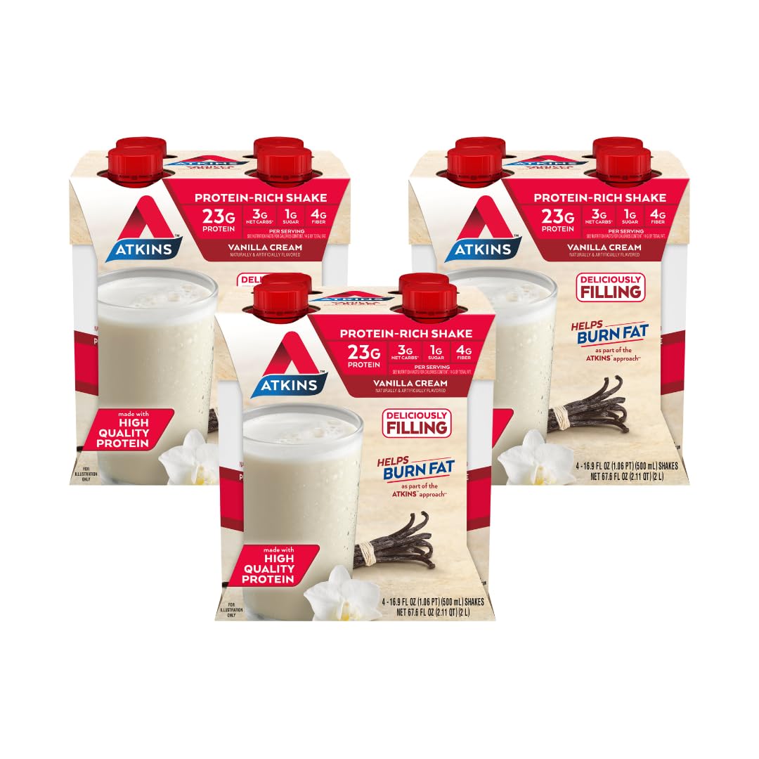 Atkins Vanilla Cream Meal Size Protein Shake, 23g Protein, Low Glycemic, 3g Carb AtkinsUS supplements