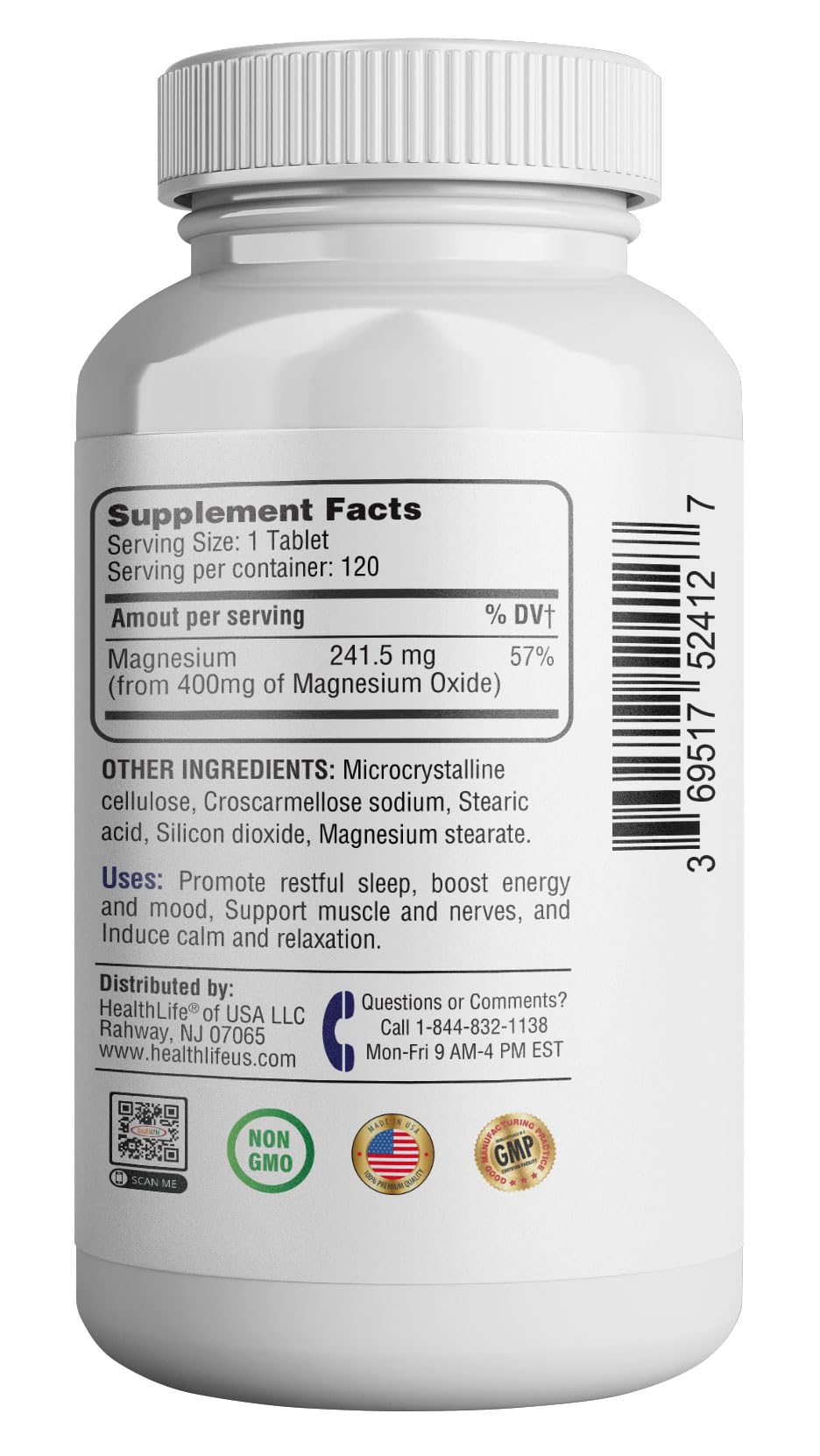Magnesium 400mg [High Potency] Supplement – Magnesium Oxide for Immune Support, Muscle Recovery, Leg Cramps and Relaxation 120 Tablets-USA Made HEALTH LFEAu supplements