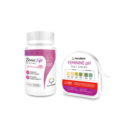 NutraBlast Boric Acid Suppositories 600mg (30 Count) Bundle with Feminine pH Test Strips 3.0-5.5 (100 Tests Roll) | Monitor Intimate Health | Accurate Women’s Acidity & Alkalinity NutraBlastUS supplements