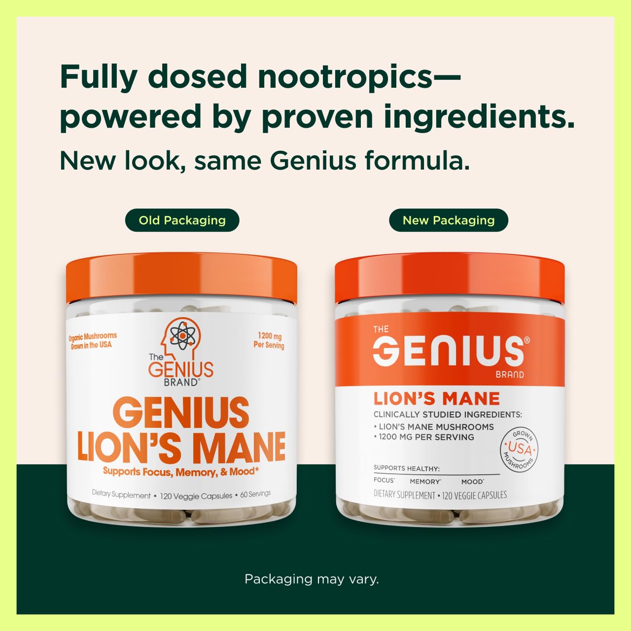 The Genius Brand Genius Lion's Mane - Plant-Based Supplement for Memory, Focus & Mood Support - Organic & Non-GMO - 120 Veggie Capsules The Genius BrandUS supplements