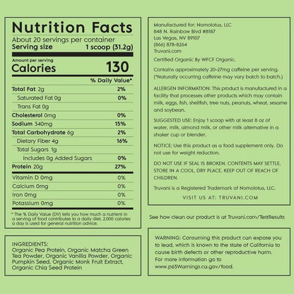 Truvani Organic Vegan Protein Powder Matcha - 20g of Plant Based, Organic Protein TruvaniUS supplements