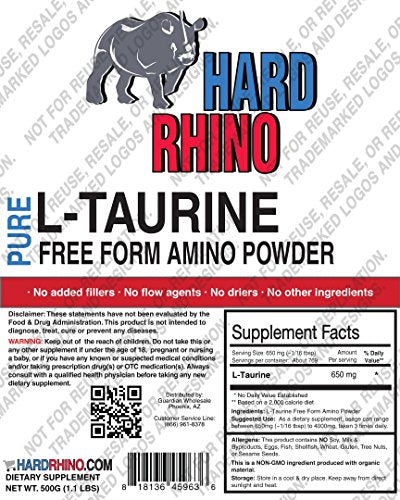 HR Supplements Taurine Powder, 1 Kilogram (2.2 Lbs) | Muscle Recovery | Cardio & Energy Hard RhinoUS supplements