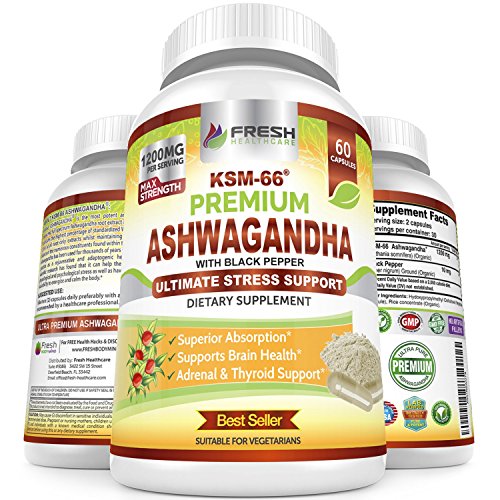 FRESH HEALTHCARE Ashwagandha Capsules KSM 66-1200mg Pure and Potent FRESH HEALTHCAREUS supplements