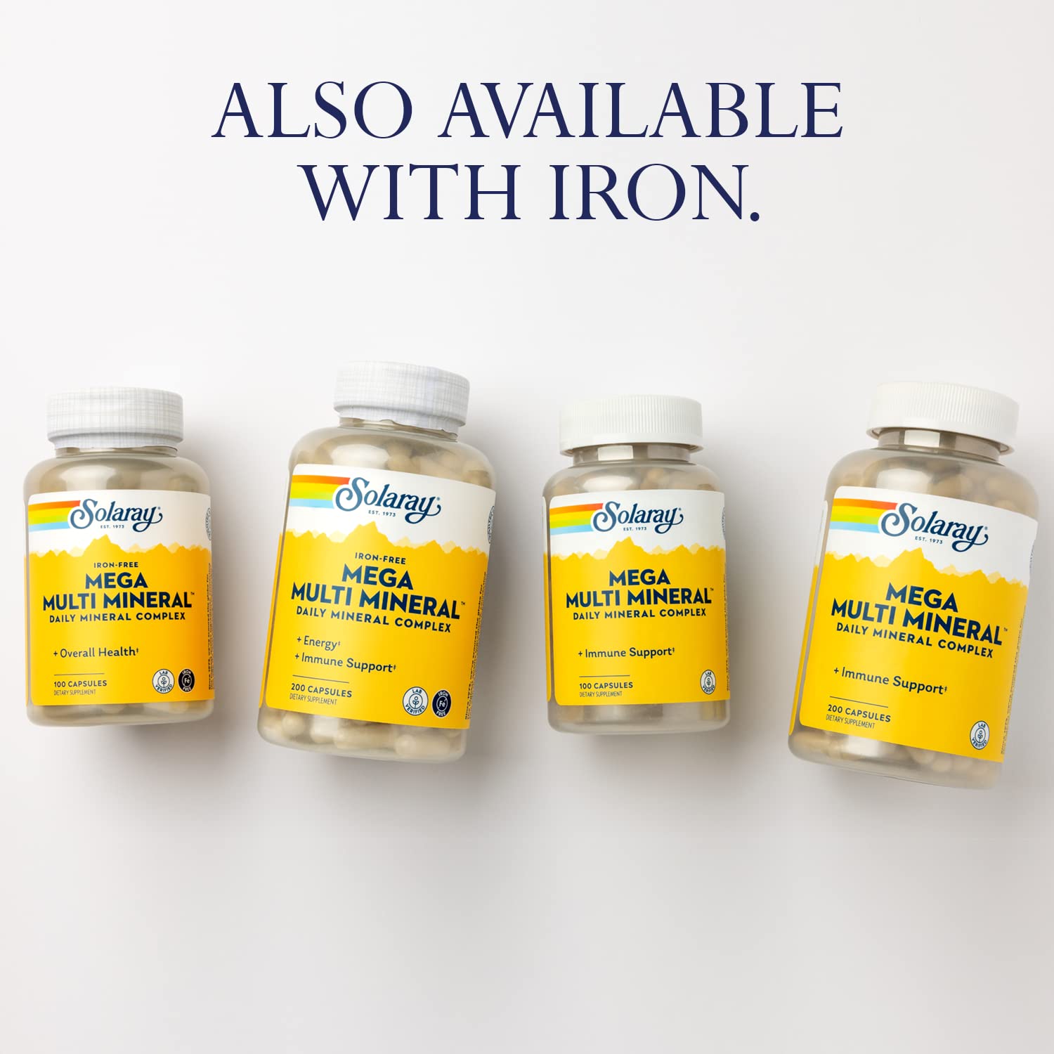 SOLARAY Mega Multi Mineral, Iron Free - Daily Mineral Supplement w/Trace Minerals, Electrolytes, Calcium, Magnesium, Zinc, Selenium, Boron -Cellular Energy, Immune Support, 60-Day Guarantee, 50 Serv SOLARAYAu supplements