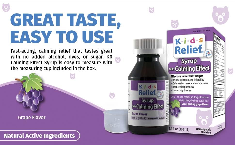 Kids Relief Syrup with Calming Effect, for Kids 0-12 Yrs, Grape Flavor, Gluten and Dye Free, No Added Sugar, 3.4 oz Kids ReliefAu supplements