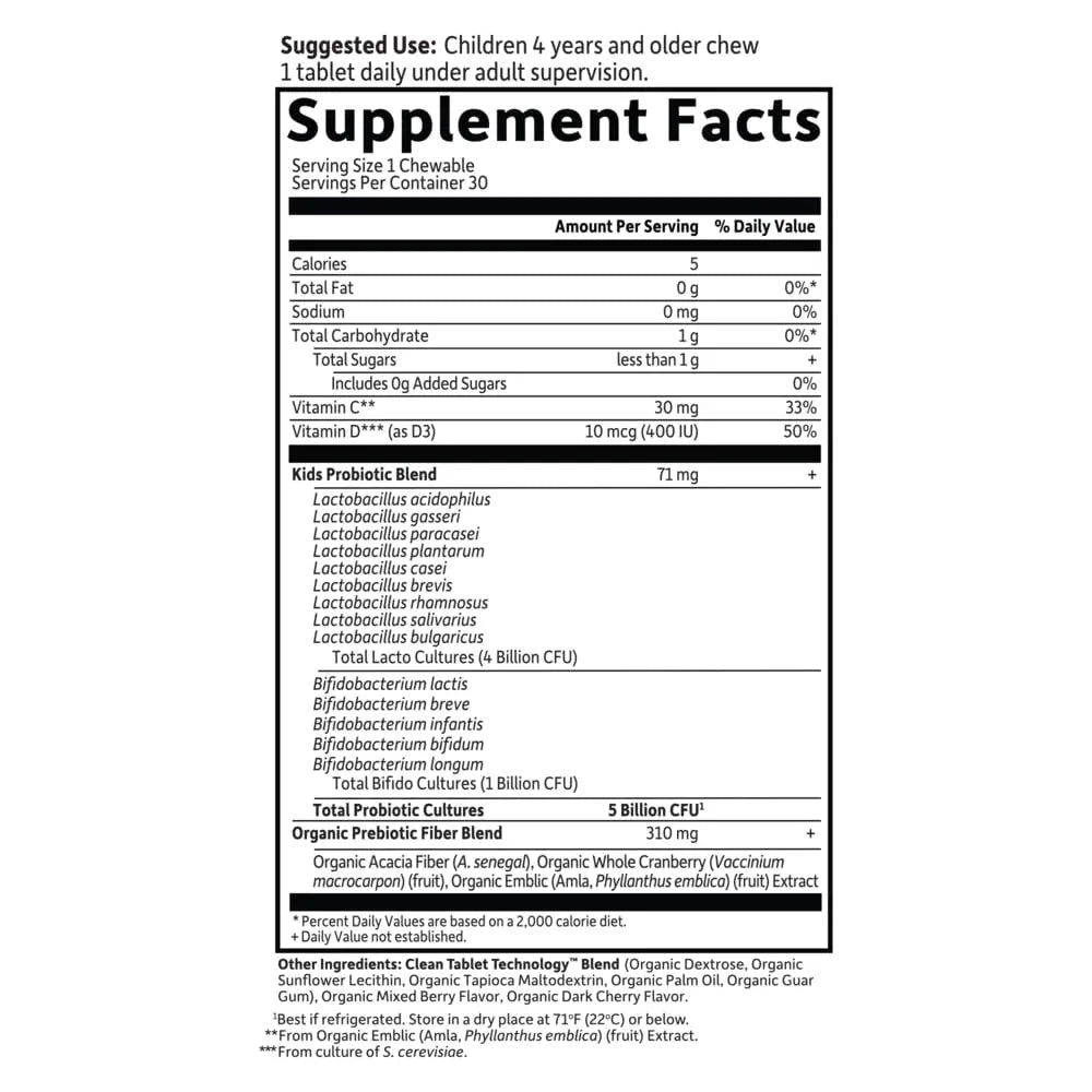 Garden of Life Dr. Formulated Probiotics for Kids, Organic Kids+ - Berry Cherry, 5 Billion CFU Chewable Probiotic plus Vitamin C and D Garden of LifeAu supplements