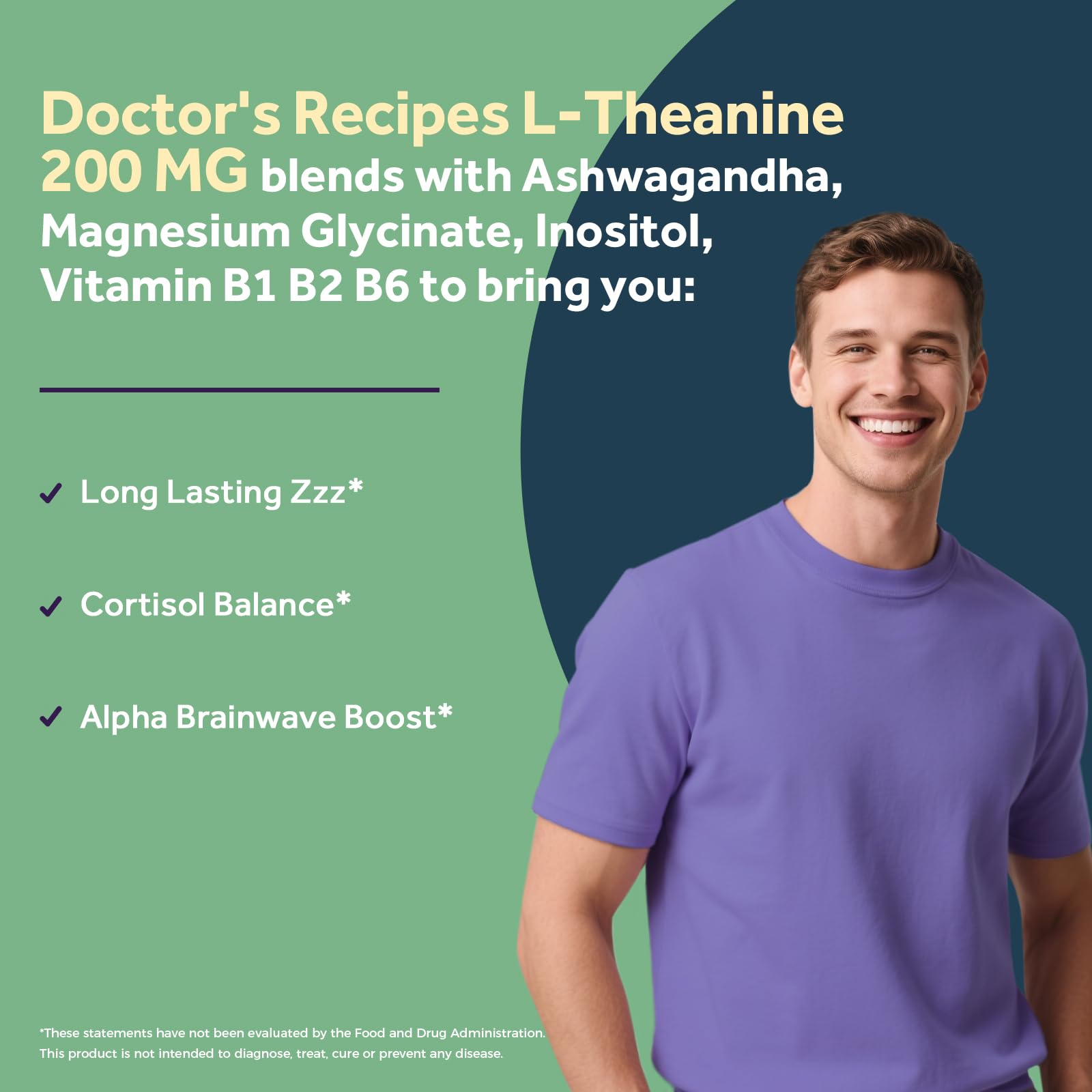 Doctor's Recipes L-Theanine 200 mg, Magnesium Glycinate, Ashwagandha, Inositol, Vitamin B6 B1 B2, Calm Relaxation Mood Cortisol Manager Nerve Focus Sleep Aid Quality No Drowsiness, Vegan, 90 Capsules Doctor's RecipesAu supplements