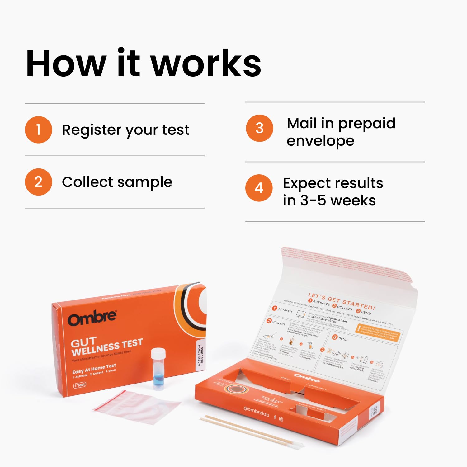 Ombre Gut Health Test Kit - Probiotic Recommender at Home Test for Women & Men - Detailed Custom Gut Microbiome Analysis for Digestive, Immune and Mental Health with Food Suggestions OmbreAu supplements
