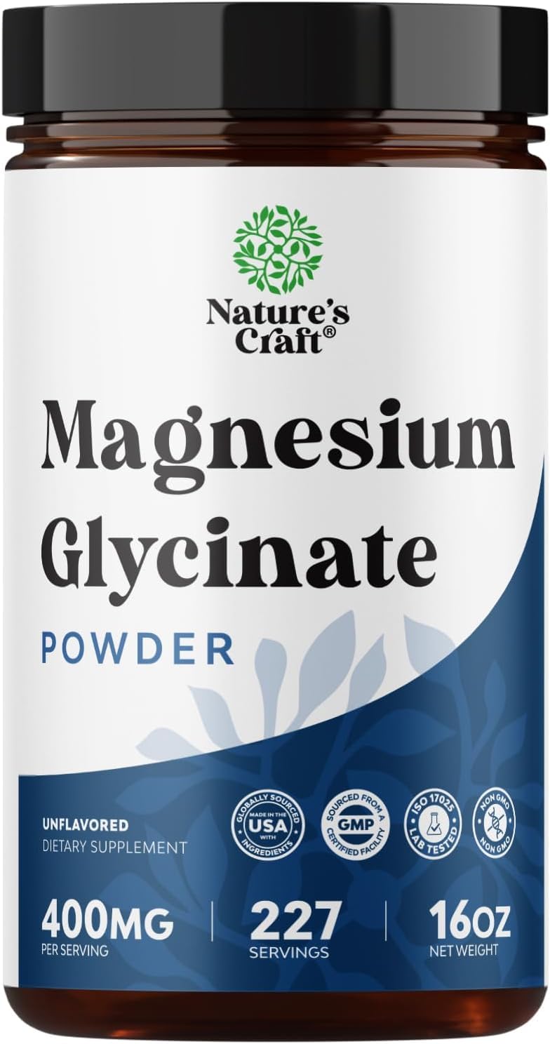 Potent Magnesium Glycinate Powder 400mg - Calm Magnesium Powder Bulk for Muscle Relax, Calm & Sleep Support for Adults - Glycinate Mag Soothe Vegan & Non-GMO Supplement - 1 Pack Natures CraftAu supplements