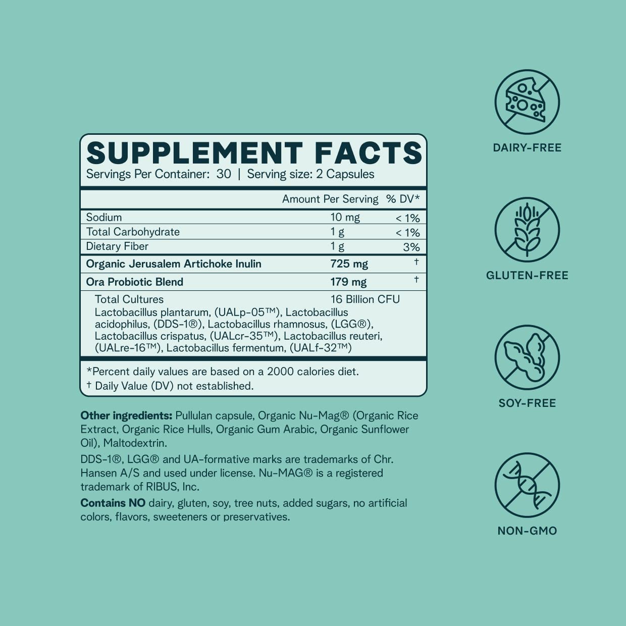 Ora Organic Prebiotics and Probiotics for Women - Lactobacillus for Vaginal and Urinary Tract Health, Contains 16 Billion CFU, 6 Strains - 1 Month Supply, 60 Vegan Probiotic Capsules Ora OrganicUS supplements